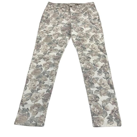 Seven7 Tummyless High Rise Skinny Pastel Floral Jeans Cream Pink Gray Size 10 - Picture 14 of 15